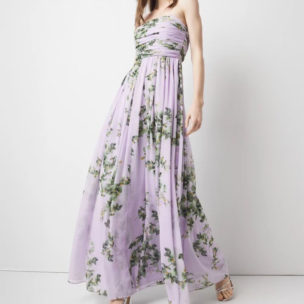 nwt WHITE HOUSE BLACK MARKET floral strapless chiffon maxi dress - Picture 3 of 3